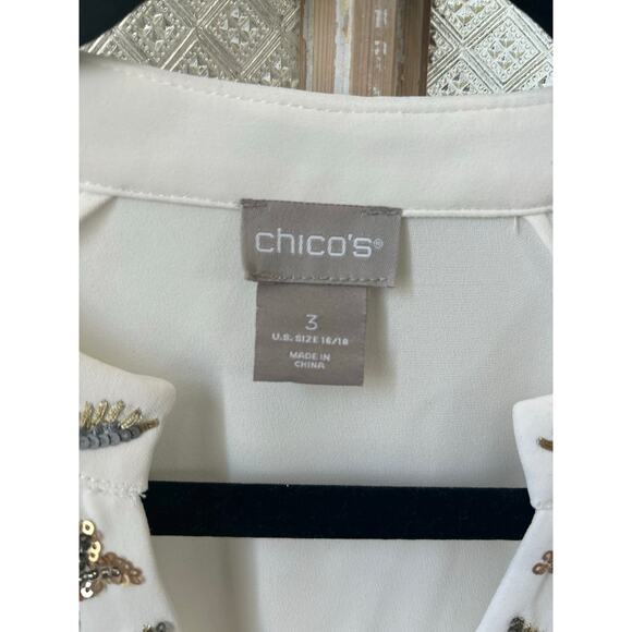Women Chico's White Sequin Blouse, Size 16/18 - Picture 5 of 8